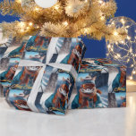 Papel De Regalo Merry Christmas Cat ski<br><div class="desc">Esquiando gato en los alpes nevados</div>