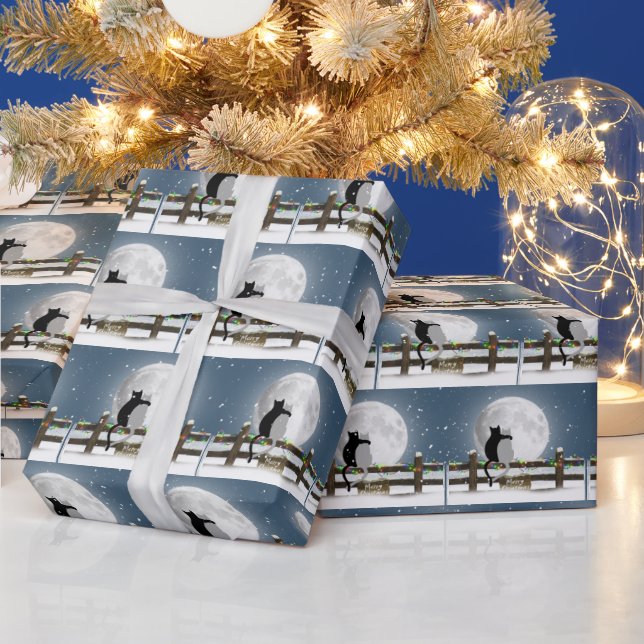 Papel De Regalo Merry Christmas Cats On a Winter Fence (Vacaciones)