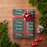 Papel De Regalo Merry Christmas Custom Name Classic Red and Green<br><div class="desc">Elegante papel de envolver de Feliz Navidad con el nombre de sus obsequios.  Clásico rojo y verde con letras de guiones blancos.</div>