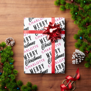Papel De Regalo Merry Christmas Custom Name Pink Trendy