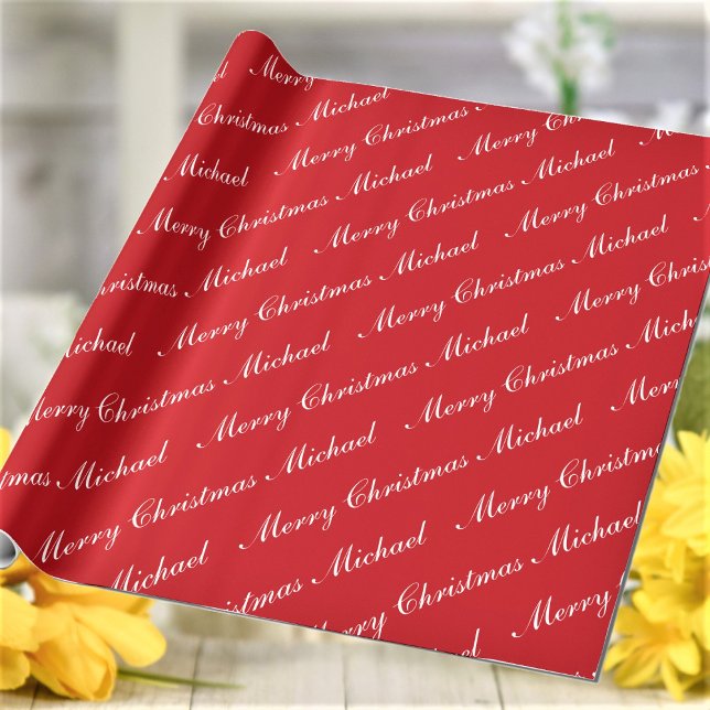 Papel De Regalo Merry Christmas Custom Name Red Moda Personalizada (Subido por el creador)