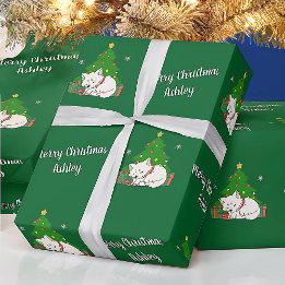 Papel De Regalo Merry Christmas Cute Cat Tree Vintage