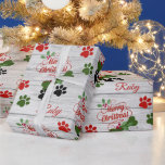 Papel De Regalo Merry Christmas Dog add Name Bone and Pawprints Wr<br><div class="desc">Merry Christmas Dog add Name Bone & Paw Impresiones envolver papel</div>
