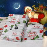 Papel De Regalo Merry Christmas Dog add Name Bone and Pawprints Wr<br><div class="desc">Merry Christmas Dog add Name Bone & Paw Impresiones envolver papel</div>