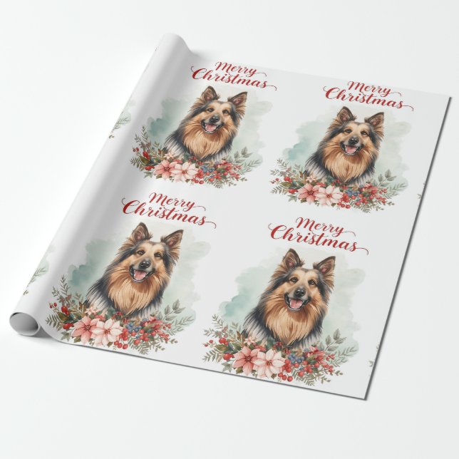 Papel De Regalo Merry Christmas Dog Festive Holiday Gift Wrapping  (Desenrollado)