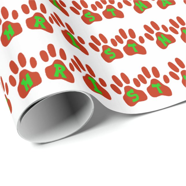 Papel De Regalo Merry Christmas Dog Paw Impresiones Regalo (Esquina del rollo)