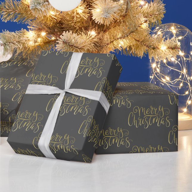 Papel De Regalo Merry Christmas Elegant Gold Script Typography (Vacaciones)