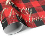 Papel De Regalo Merry Christmas Faux Gold Purpurina Script Buffalo<br><div class="desc">Flor Delicada de vacaciones de modaK</div>