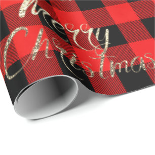 Papel De Regalo Merry Christmas Faux Gold Purpurina Script Buffalo
