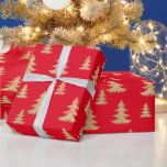 Papel De Regalo Merry Christmas Gold Christmas Tree Red<br><div class="desc">Envuelve tus regalos de vacaciones con este moderno papel de Navidades envueltos con un árbol de Navidad dorado sobre fondo rojo. Tus regalos se verán extra alegres bajo el árbol de Navidad.</div>