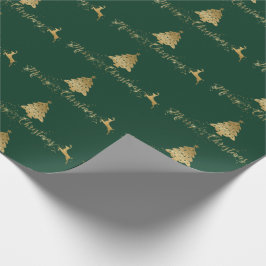 Papel De Regalo Merry Christmas Gold Green Pattern Typography