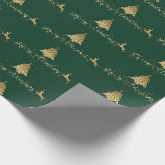 Papel De Regalo Merry Christmas Gold Green Pattern Typography (Esquina)