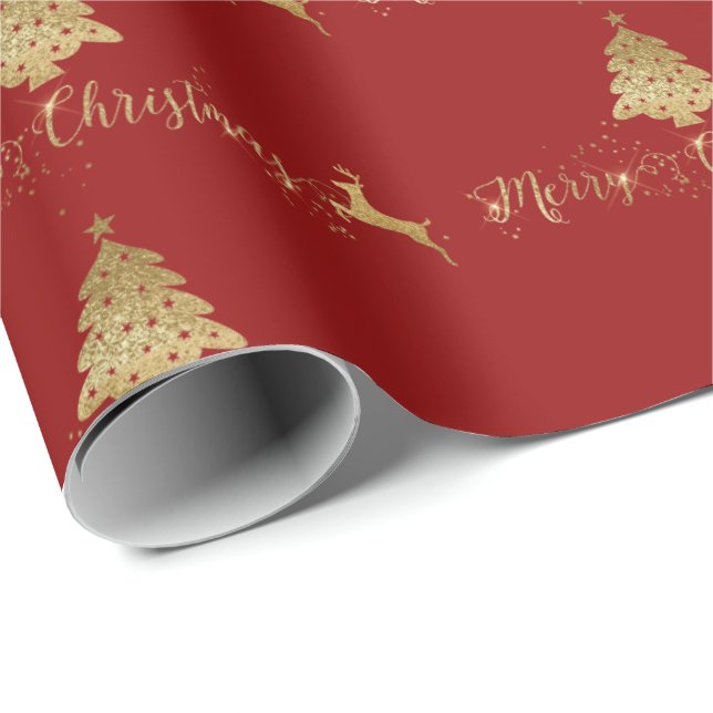 Papel De Regalo Merry Christmas Gold Red Pattern Typografía (Esquina del rollo)