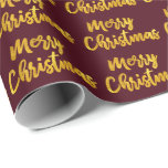 Papel De Regalo Merry Christmas Gold Script Burgundy Maroon<br><div class="desc">diseño florenceK</div>
