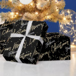 Papel De Regalo Merry Christmas Golden Script Name Black<br><div class="desc">Elegancia minimalista FlorenciaKdesign</div>