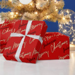 Papel De Regalo Merry Christmas Golden Script Name Black Red<br><div class="desc">Elegancia minimalista FlorenciaKdesign</div>
