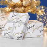 Papel De Regalo Merry Christmas Golden Script Name Black White<br><div class="desc">Elegancia minimalista FlorenciaKdesign</div>