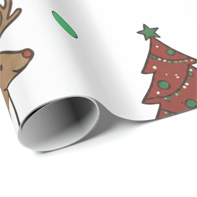 Papel De Regalo Merry Christmas Holiday Deer & Candy Cane Gift Wra (Esquina del rollo)