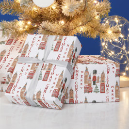 Papel De Regalo Merry Christmas in London Red Bus, Big Ben
