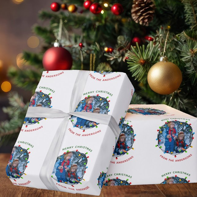 Papel De Regalo Merry Christmas Lights Photo Red Green Personaliza (Subido por el creador)