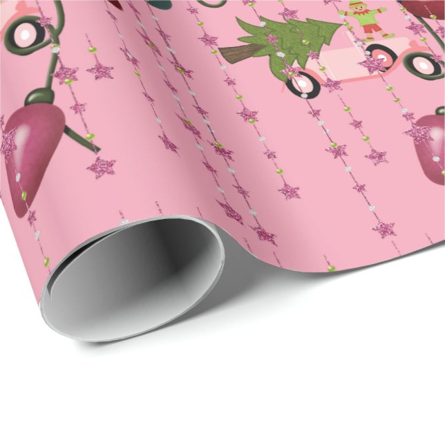 Papel De Regalo Merry Christmas Lights Pink Car Wrapee Paper (Esquina del rollo)