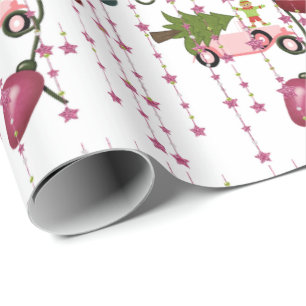 Papel De Regalo Merry Christmas Lights Pink Car Wrapee Paper