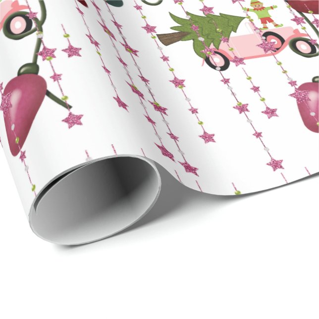 Papel De Regalo Merry Christmas Lights Pink Car Wrapee Paper (Esquina del rollo)