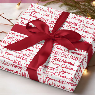 Papel De Regalo Merry Christmas Multi Language Typography Moderno