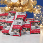Papel De Regalo Merry Christmas Name Red White Collage de fotos<br><div class="desc">Personalizado,  Feliz Navidad,  collage de fotos,  nombre,  moderno,  elegante,  rojo y blanco,  Navidades,  papel de envoltura de cumpleaños. Perfecto para él.</div>