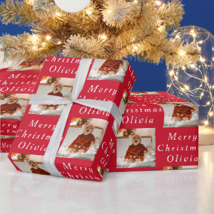 Papel De Regalo Merry Christmas Name Red White Collage de fotos