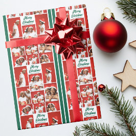 Papel De Regalo Merry Christmas Photo Collage 2025 Green Script