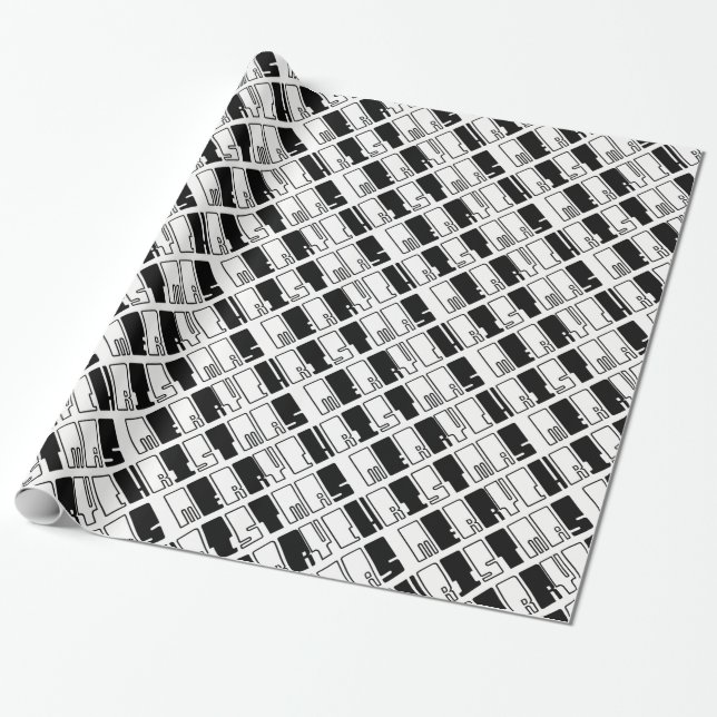 Papel De Regalo Merry Christmas Piano Keys Typography Black White (Desenrollado)
