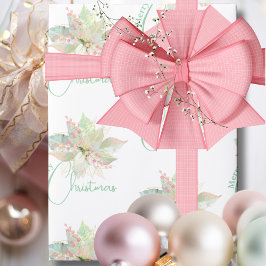 Papel De Regalo Merry Christmas Pink Gold Sage Pastel Poinsettia