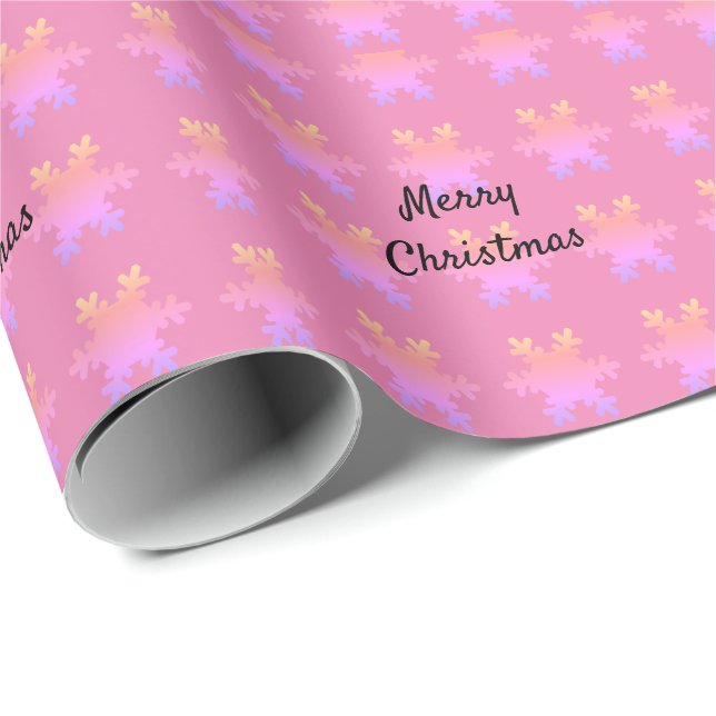 Papel De Regalo Merry Christmas Pink Rose Gold Snowflake Patterns (Esquina del rollo)