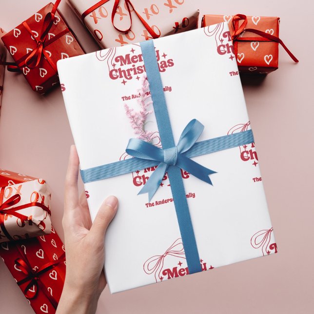 Papel De Regalo Merry Christmas red hand-drawn bow retro (Subido por el creador)