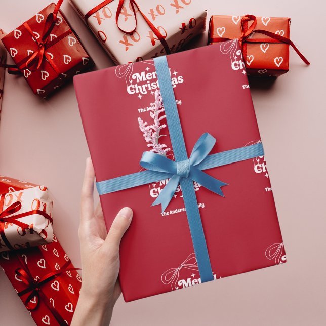 Papel De Regalo Merry Christmas red hand-drawn bow retro (Subido por el creador)