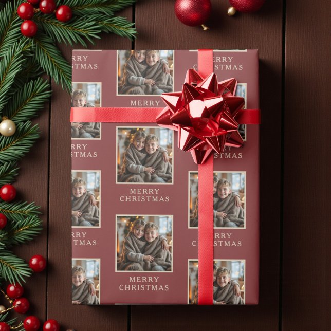 Papel De Regalo Merry Christmas Red Photo Holiday (Subido por el creador)