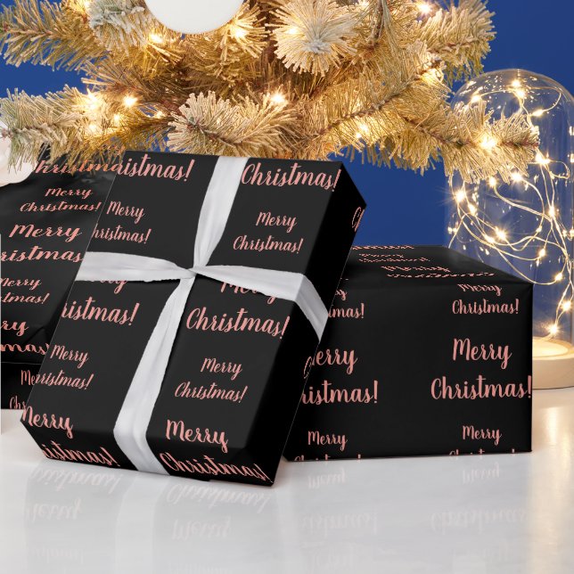Papel De Regalo Merry Christmas Rosa Gold Black Script Typography (Vacaciones)