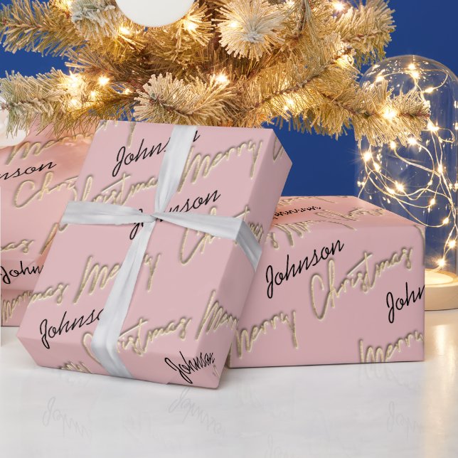 Papel De Regalo Merry Christmas Rosa Gold Script Name Rubor (Vacaciones)