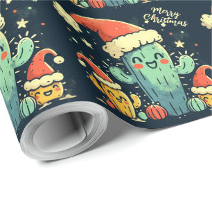 Papel De Regalo Merry Christmas Santa Cactus