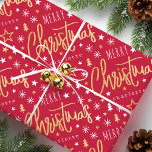 Papel De Regalo Merry Christmas Script Custom Name Red Faux Gold<br><div class="desc">¡Haz que los regalos de vacaciones sean especiales con el papel de envoltura de nombres personalizados! Esta plantilla editable presenta un saludo de "Feliz Navidad", y se personaliza con el nombre del destinatario, el nombre de su familia o el año festivo. Cuenta con un diseño moderno y elegante con fuentes...</div>