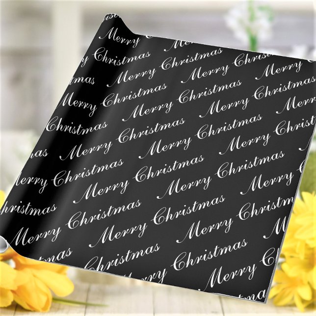 Papel De Regalo Merry Christmas Script Text Black and White (Subido por el creador)