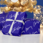 Papel De Regalo Merry Christmas Script White Minimalism Blue Naval<br><div class="desc">Elegancia minimalista FlorenciaKdesign</div>