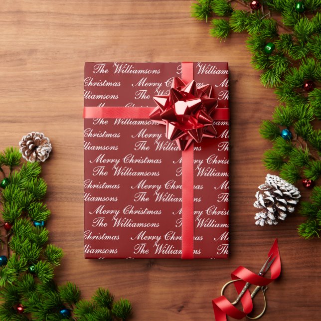 Papel De Regalo Merry Christmas Script with Custom Name (Regalo de vacaciones)