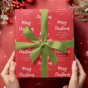Papel De Regalo Merry Christmas Simple Calligraphy Script Rojo