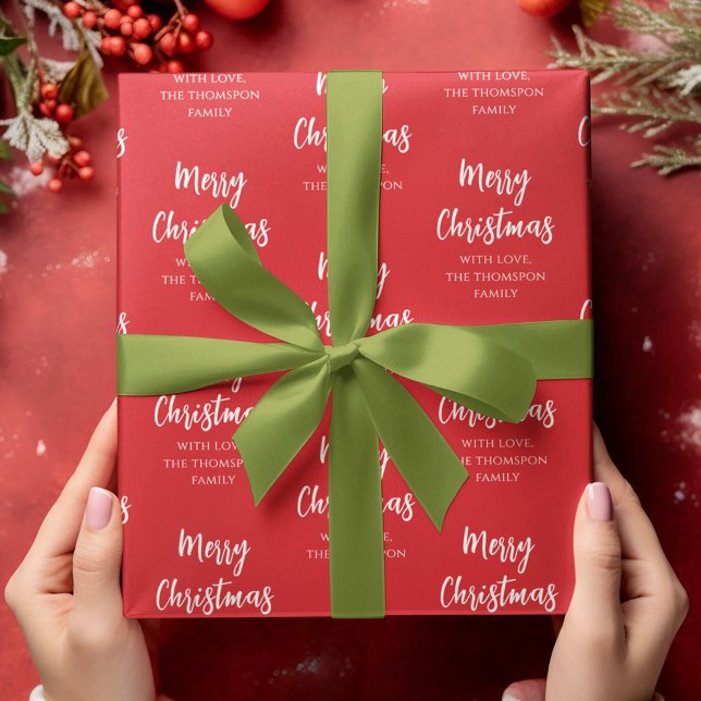 Papel De Regalo Merry Christmas Simple Calligraphy Script Rojo (Merry Christmas calligraphy script red custom wrapping paper. )