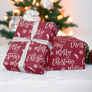Papel De Regalo Merry Christmas snowflake misletoe patrón rojo