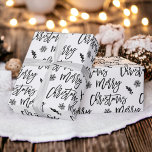 Papel De Regalo Merry Christmas snowflake mistletoblack white<br><div class="desc">Merry Christmas script typography snowflake mistletoblack sobre el patrón blanco,  todos los colores son editables, </div>