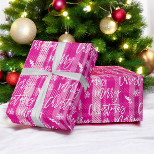 Papel De Regalo Merry Christmas snowflake mistletode rosado