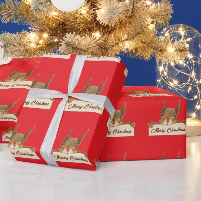 Papel De Regalo Merry Christmas Squirrel  (Vacaciones)